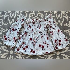 Size 2 2X Torrid Plus Size Off Shoulder Bell Sleeve Floral Top